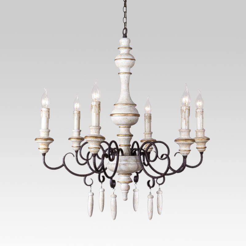 Lampadario a Candele Vintage Chic Bianco Invecchiato