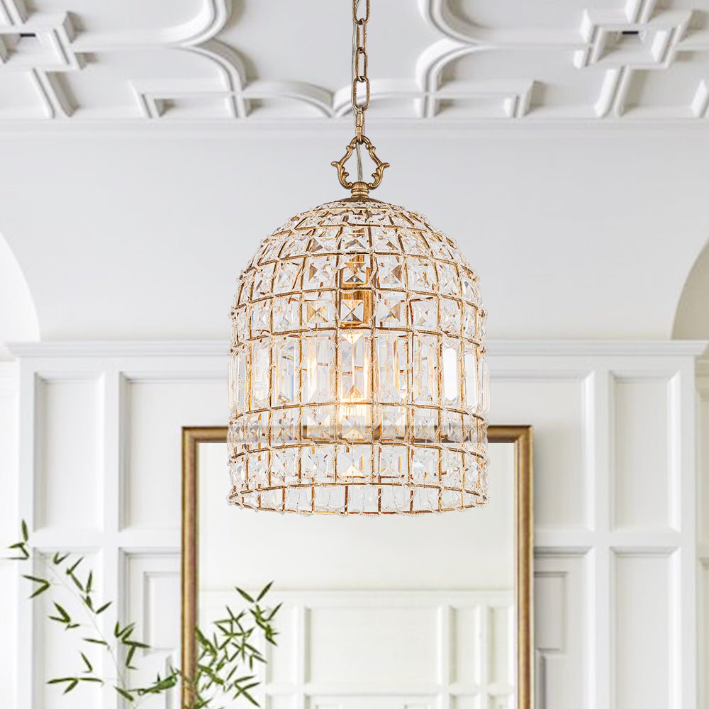 Lampada a sospensione in stile vintage con accenti in cristallo a forma di gabbia per uccelli
