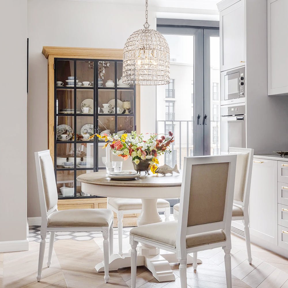 Lampada a sospensione in stile vintage con accenti in cristallo a forma di gabbia per uccelli