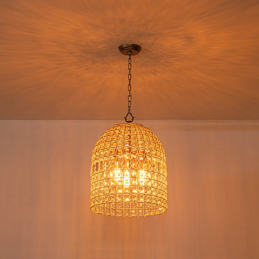 Lampada a sospensione in stile vintage con accenti in cristallo a forma di gabbia per uccelli
