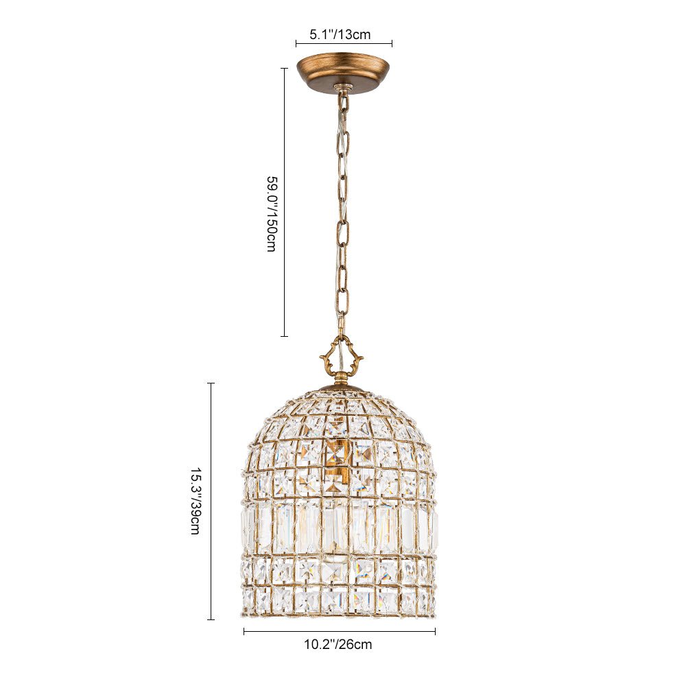 Lampada a sospensione in stile vintage con accenti in cristallo a forma di gabbia per uccelli