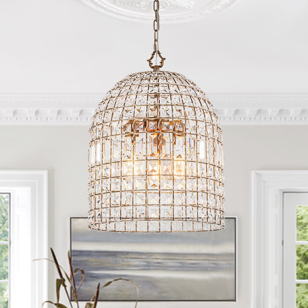 Lampada a sospensione in stile vintage con accenti in cristallo a forma di gabbia per uccelli
