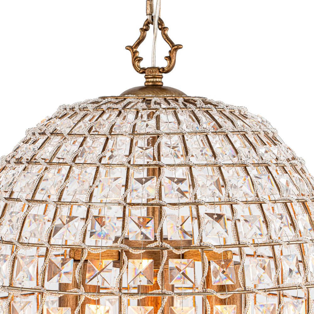 Lampada a sospensione in stile vintage con accenti in cristallo a forma di gabbia per uccelli