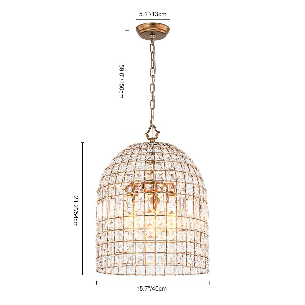 Lampada a sospensione in stile vintage con accenti in cristallo a forma di gabbia per uccelli