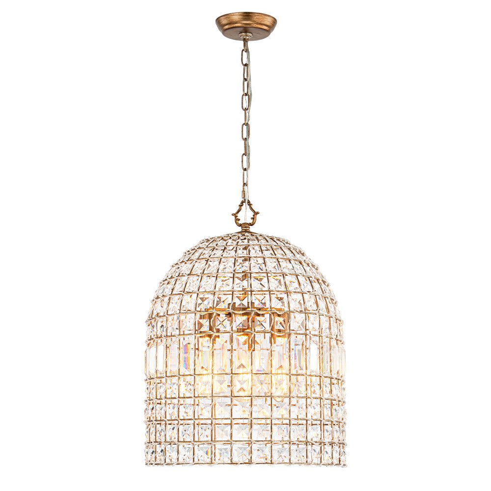 Lampada a sospensione in stile vintage con accenti in cristallo a forma di gabbia per uccelli
