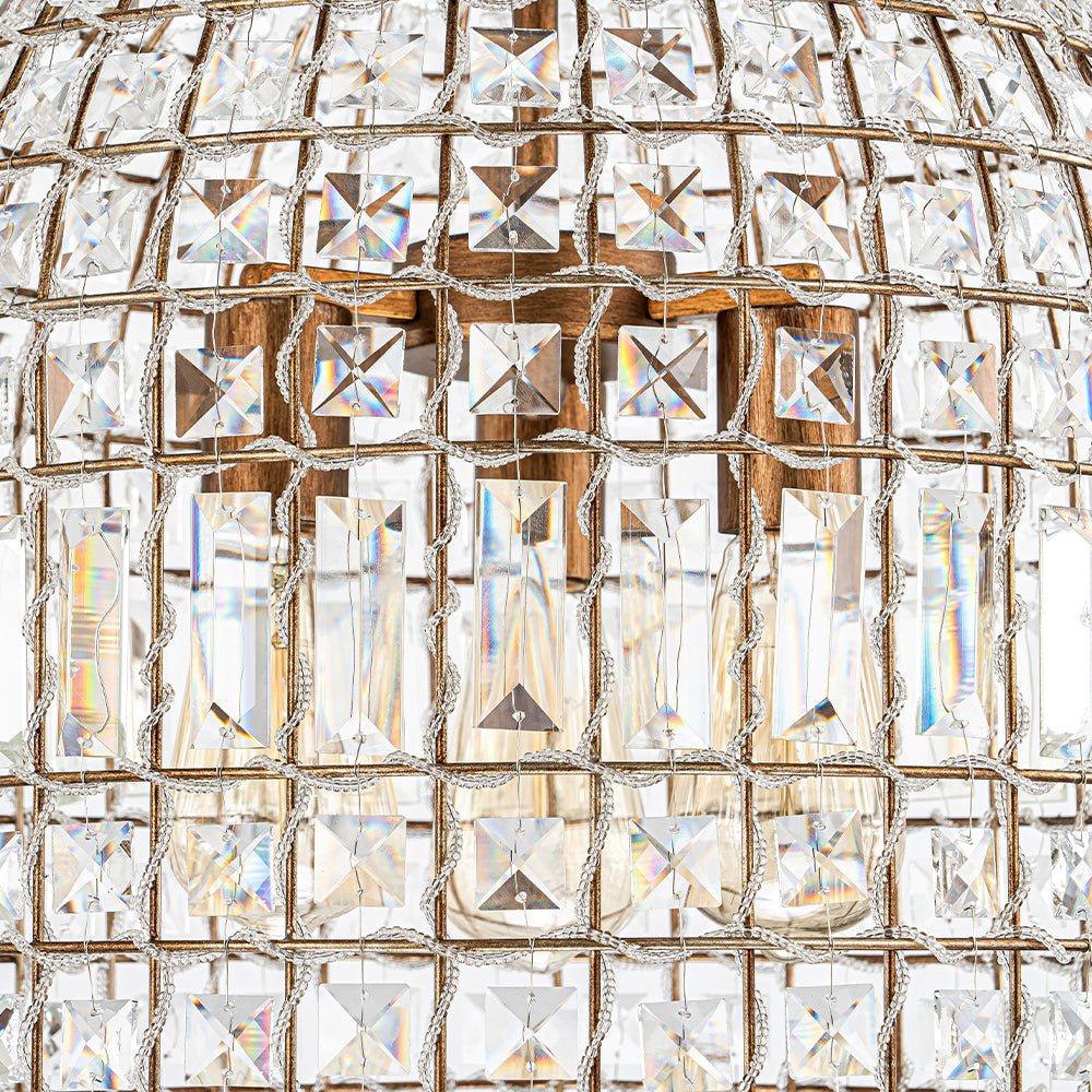 Lampada a sospensione in stile vintage con accenti in cristallo a forma di gabbia per uccelli