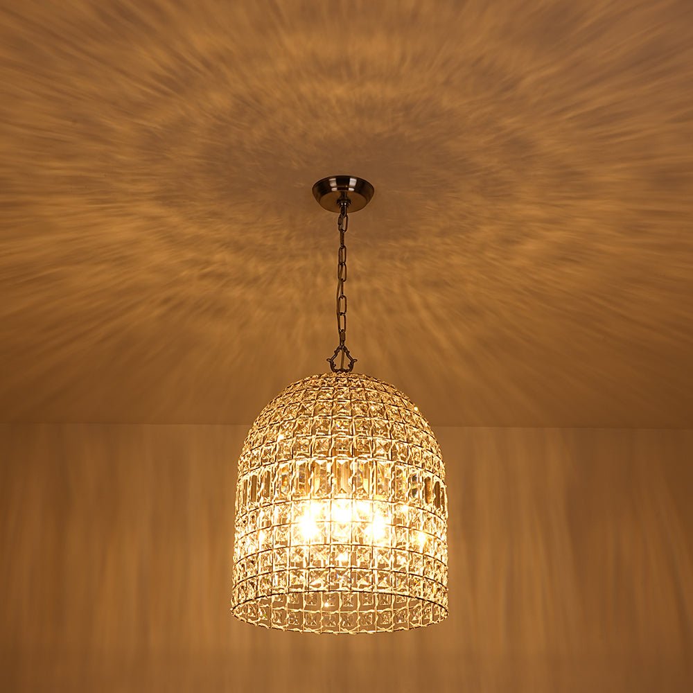 Lampada a sospensione in stile vintage con accenti in cristallo a forma di gabbia per uccelli