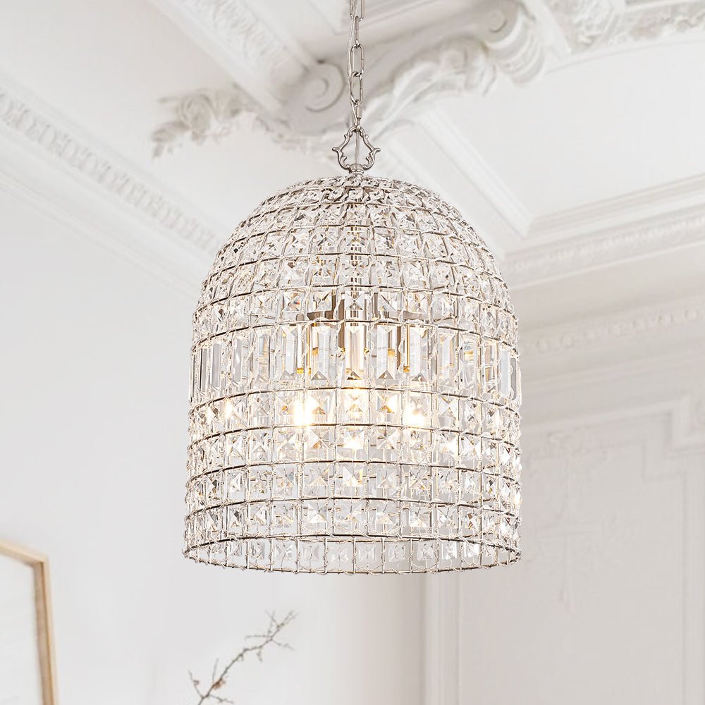 Lampada a sospensione in stile vintage con accenti in cristallo a forma di gabbia per uccelli