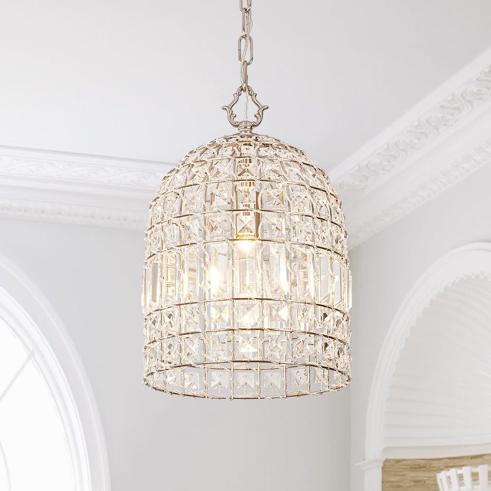 Lampada a sospensione in stile vintage con accenti in cristallo a forma di gabbia per uccelli