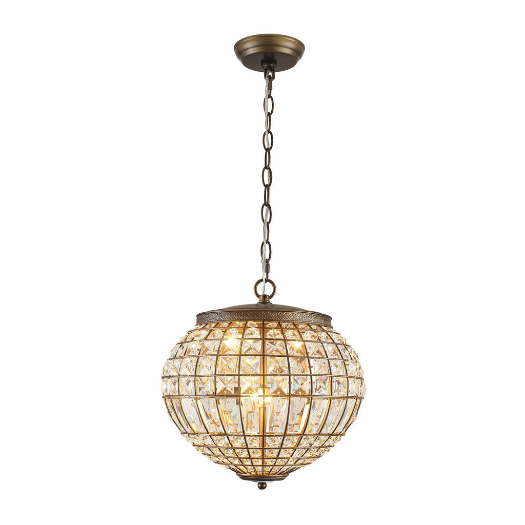 Lampadario a Globo di Cristallo Vintage in Stile Francese con 3 Luci