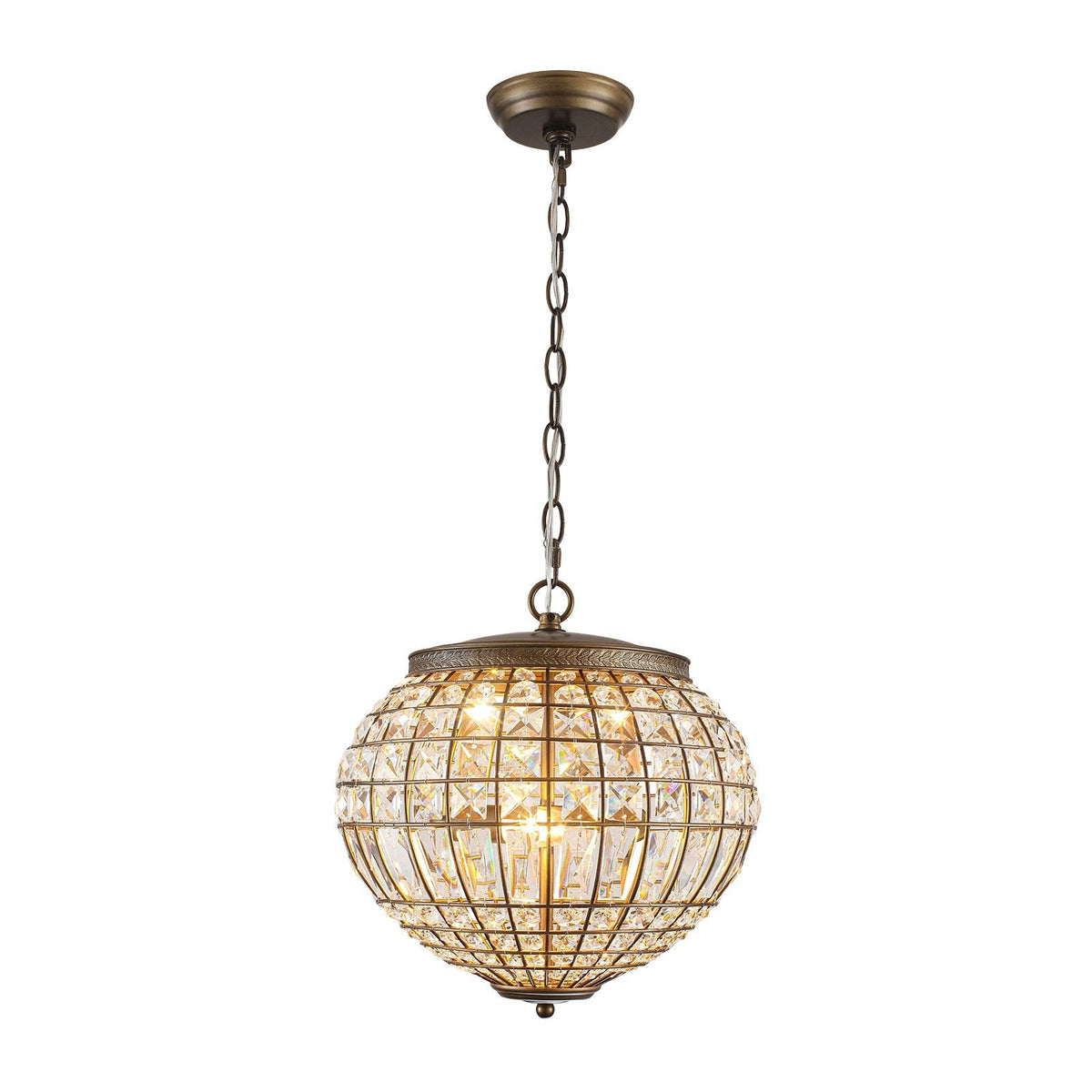 Lampadario a Globo di Cristallo Vintage in Stile Francese con 3 Luci