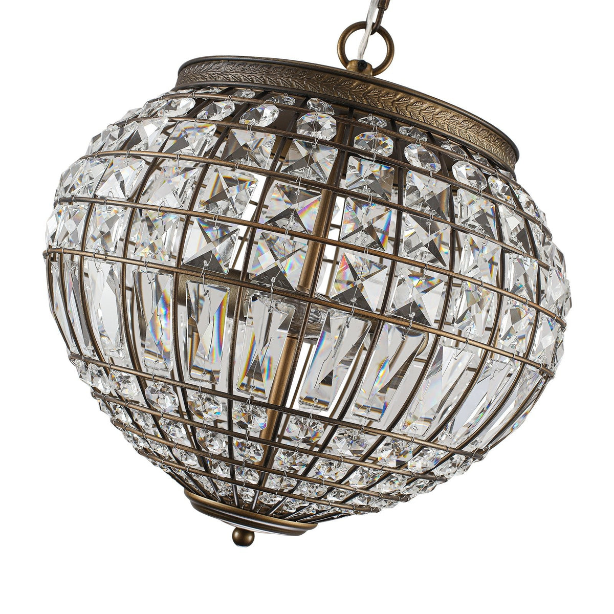 Lampadario a Globo di Cristallo Vintage in Stile Francese con 3 Luci