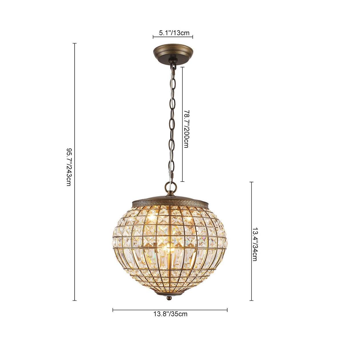 Lampadario a Globo di Cristallo Vintage in Stile Francese con 3 Luci
