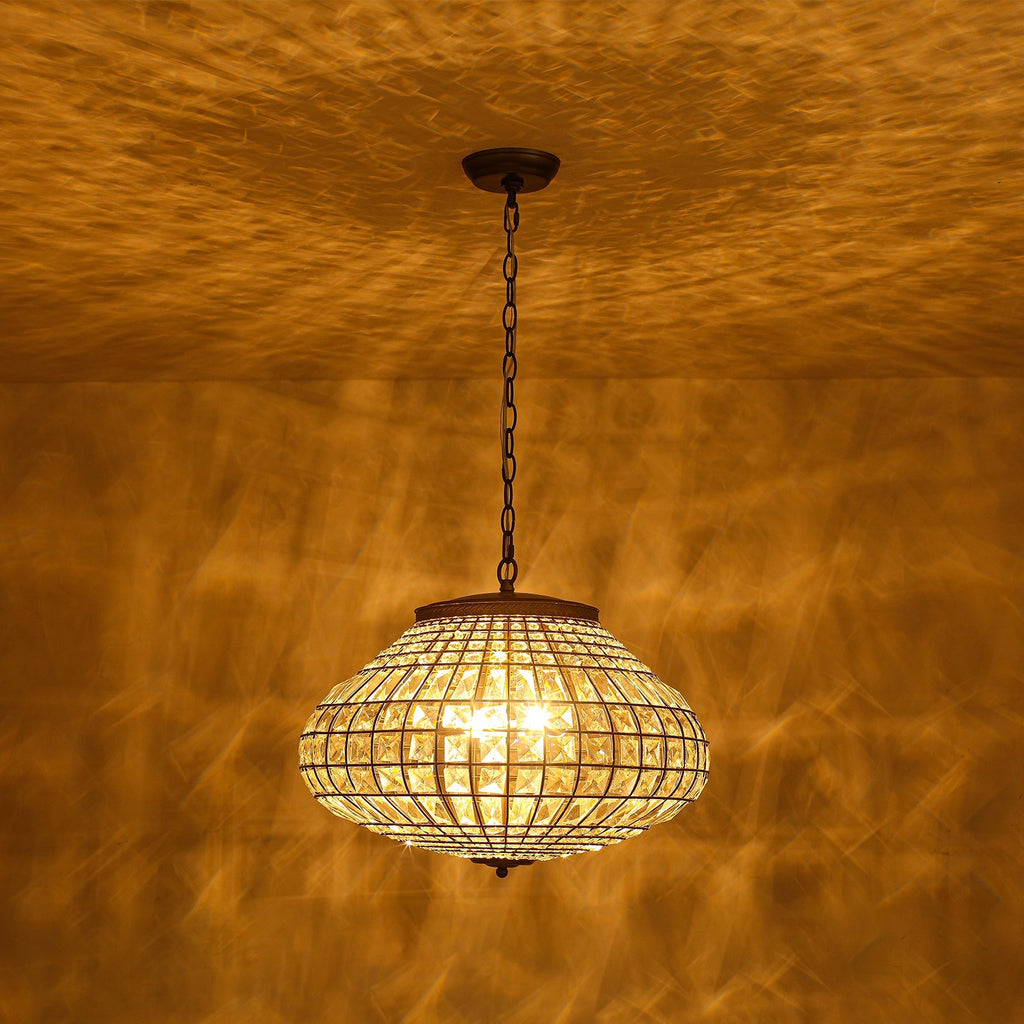 Lampadario a Globo di Cristallo Vintage in Stile Francese con 3 Luci