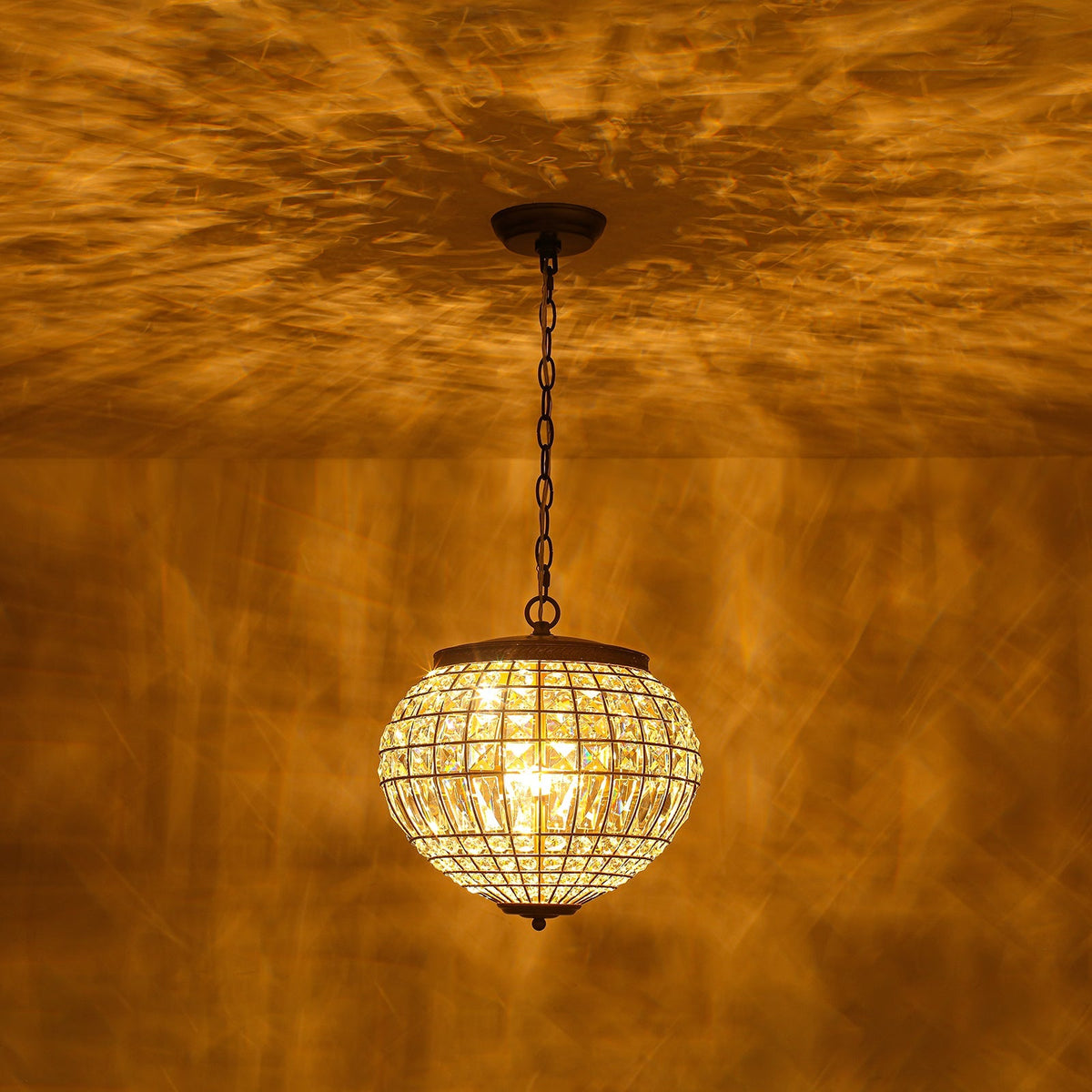 Lampadario a Globo di Cristallo Vintage in Stile Francese con 3 Luci