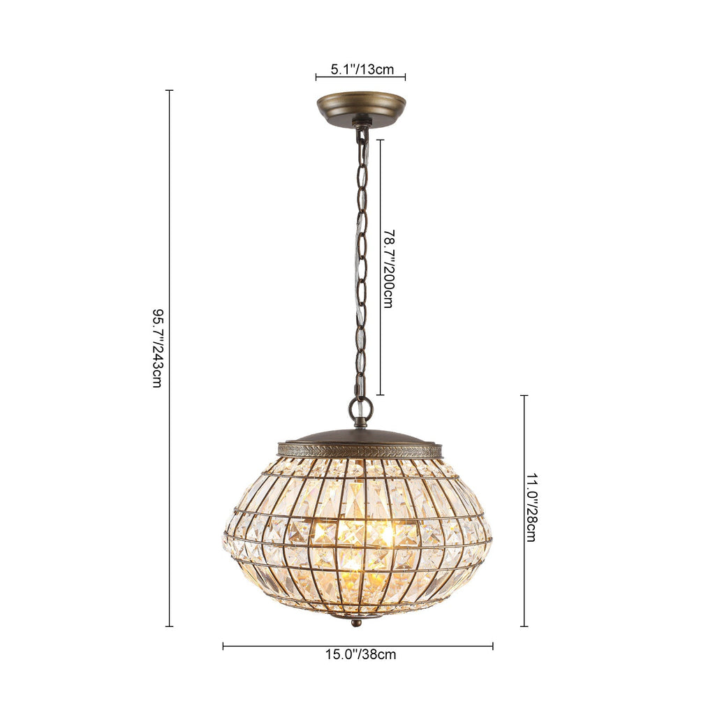 Lampadario a Globo di Cristallo Vintage in Stile Francese con 3 Luci