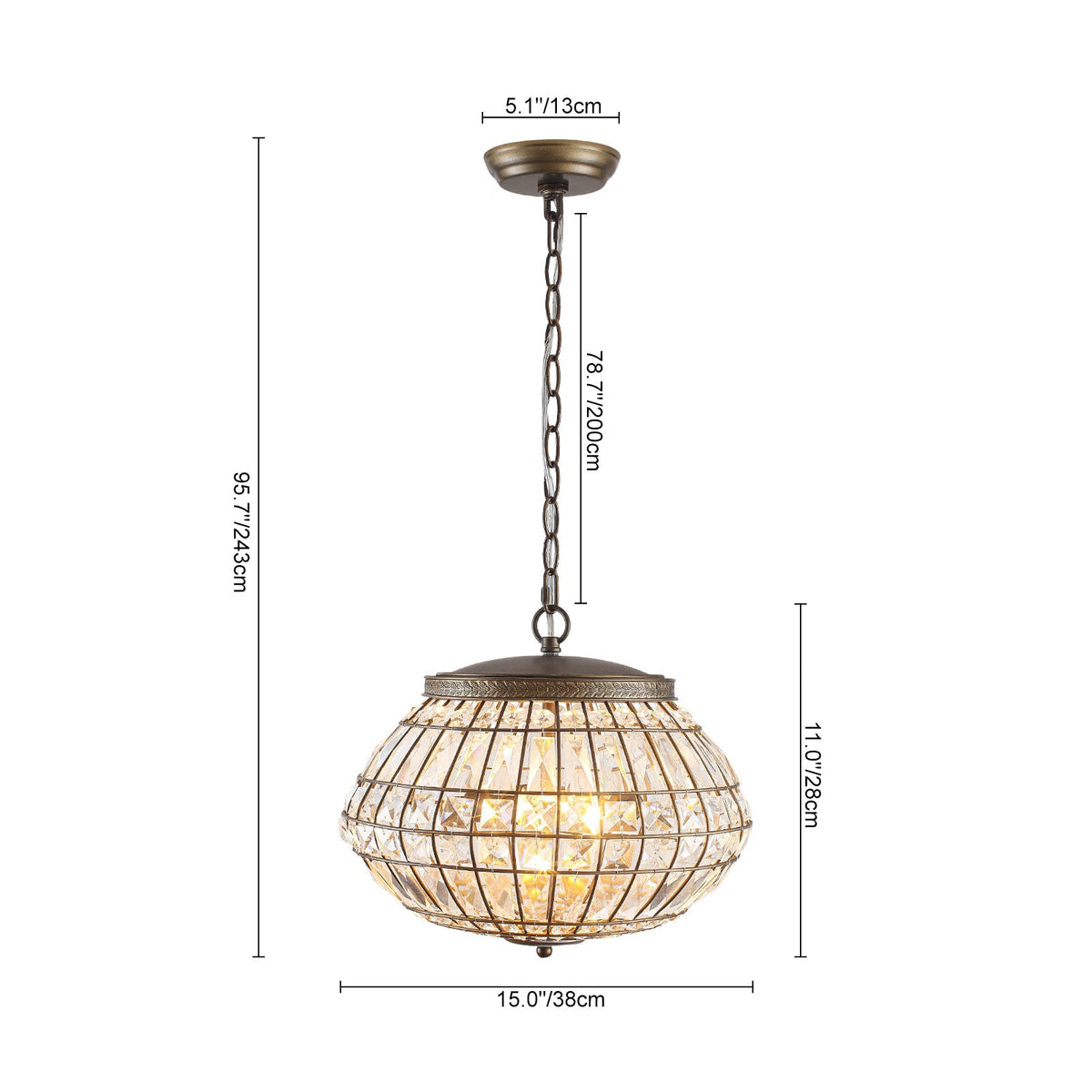 Lampadario a Globo di Cristallo Vintage in Stile Francese con 3 Luci