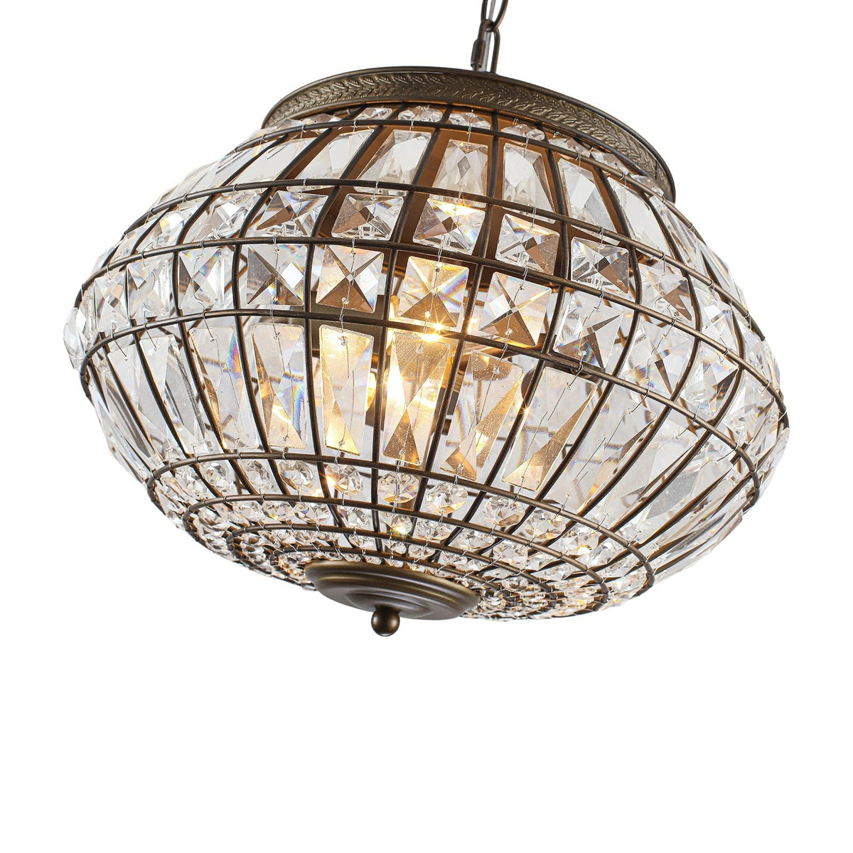 Lampadario a Globo di Cristallo Vintage in Stile Francese con 3 Luci