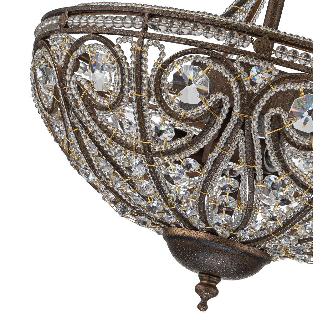 Lampada da soffitto semi flush in cristallo a ciotola vintage di lusso a 3 luci