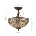 Lampada da soffitto semi flush in cristallo a ciotola vintage di lusso a 3 luci