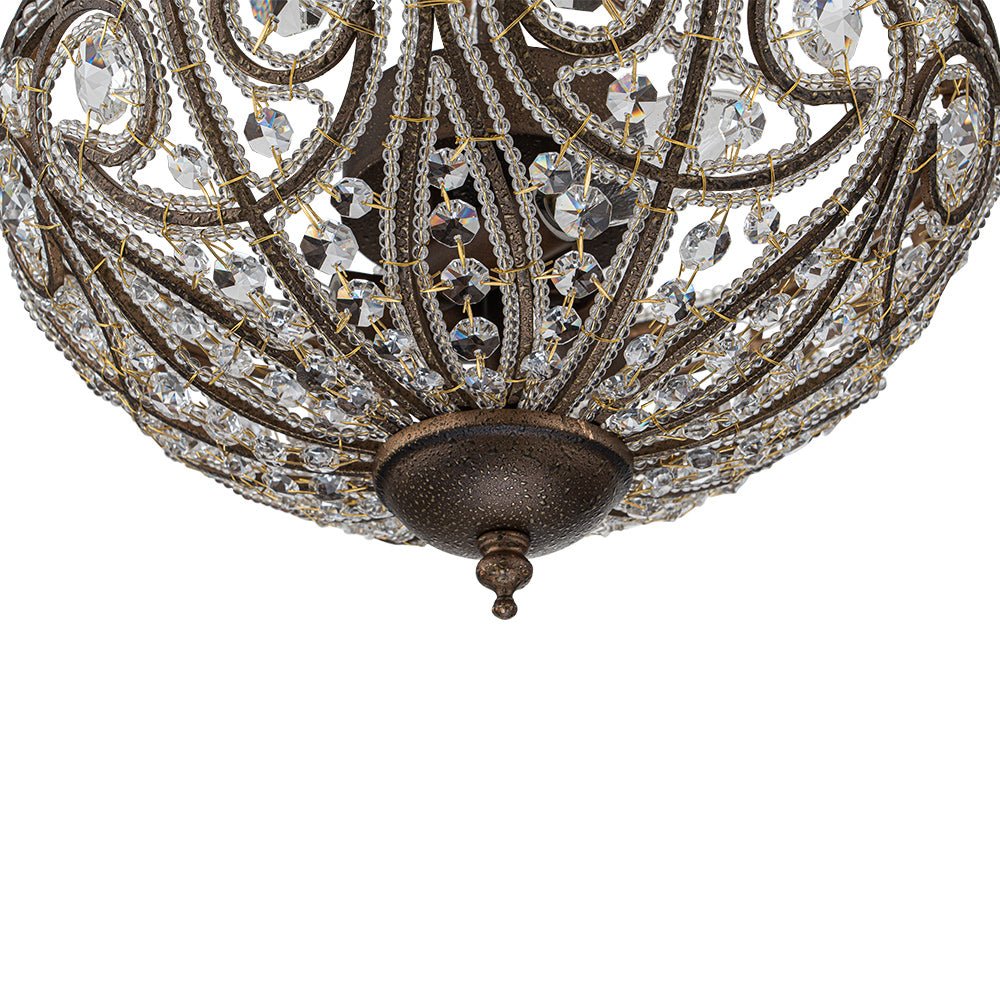 Lampada da soffitto semi flush in cristallo a ciotola vintage di lusso a 3 luci