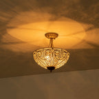 Lampada da soffitto semi flush in cristallo a ciotola vintage di lusso a 3 luci