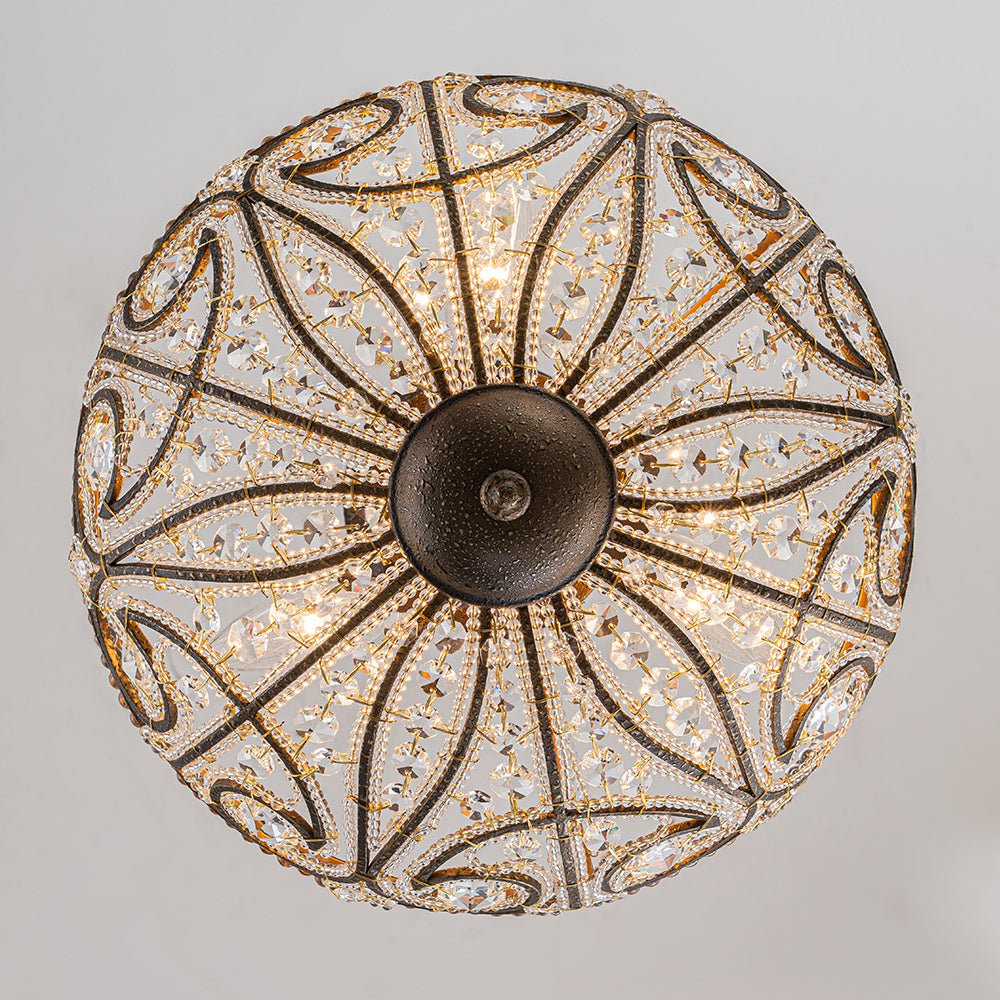 Lampada da soffitto semi flush in cristallo a ciotola vintage di lusso a 3 luci