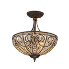 Lampada da soffitto semi flush in cristallo a ciotola vintage di lusso a 3 luci