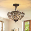 Lampada da soffitto semi flush in cristallo a ciotola vintage di lusso a 3 luci