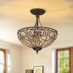 Lampada da soffitto semi flush in cristallo a ciotola vintage di lusso a 3 luci