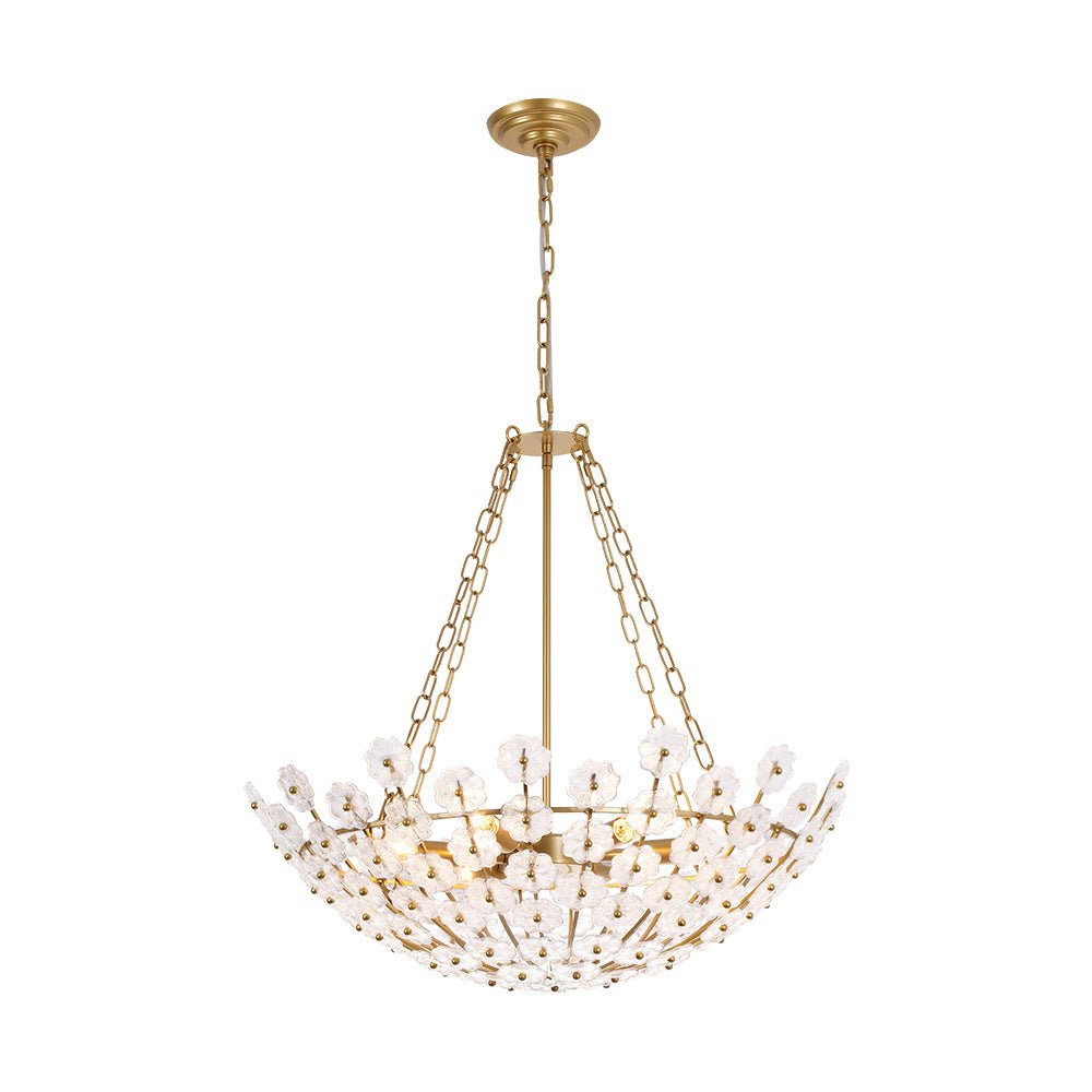 Lampadario in Vetro Floreale a 6 Luci con Design a Cesto di Fiori di Prugno Vintage di Lusso