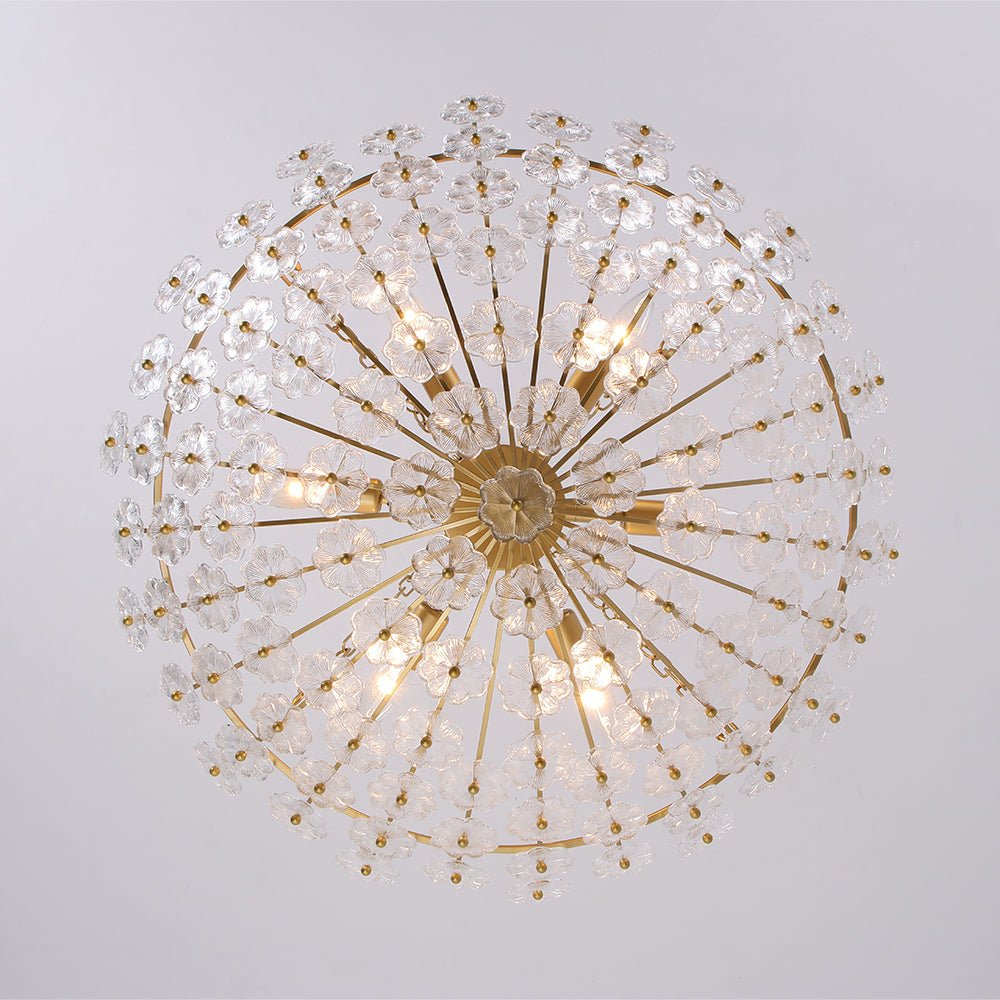 Lampadario in Vetro Floreale a 6 Luci con Design a Cesto di Fiori di Prugno Vintage di Lusso