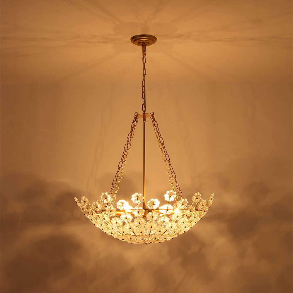 Lampadario in Vetro Floreale a 6 Luci con Design a Cesto di Fiori di Prugno Vintage di Lusso