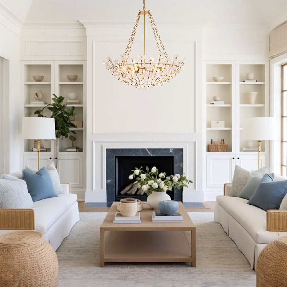 Lampadario in Vetro Floreale a 6 Luci con Design a Cesto di Fiori di Prugno Vintage di Lusso