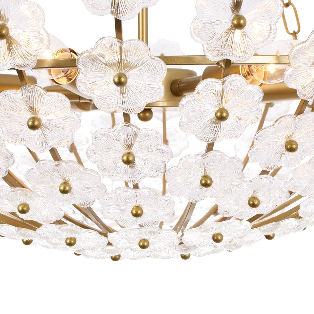 Lampadario in Vetro Floreale a 6 Luci con Design a Cesto di Fiori di Prugno Vintage di Lusso