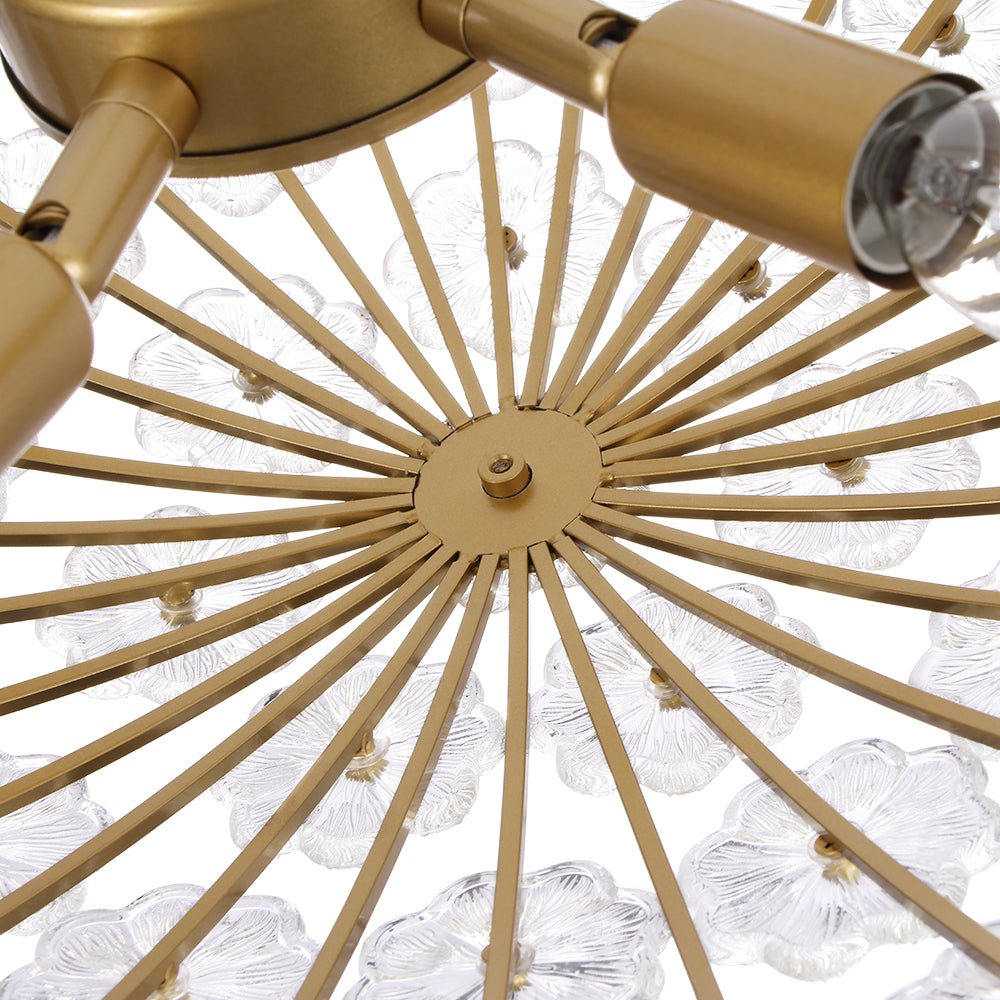 Lampadario in Vetro Floreale a 6 Luci con Design a Cesto di Fiori di Prugno Vintage di Lusso