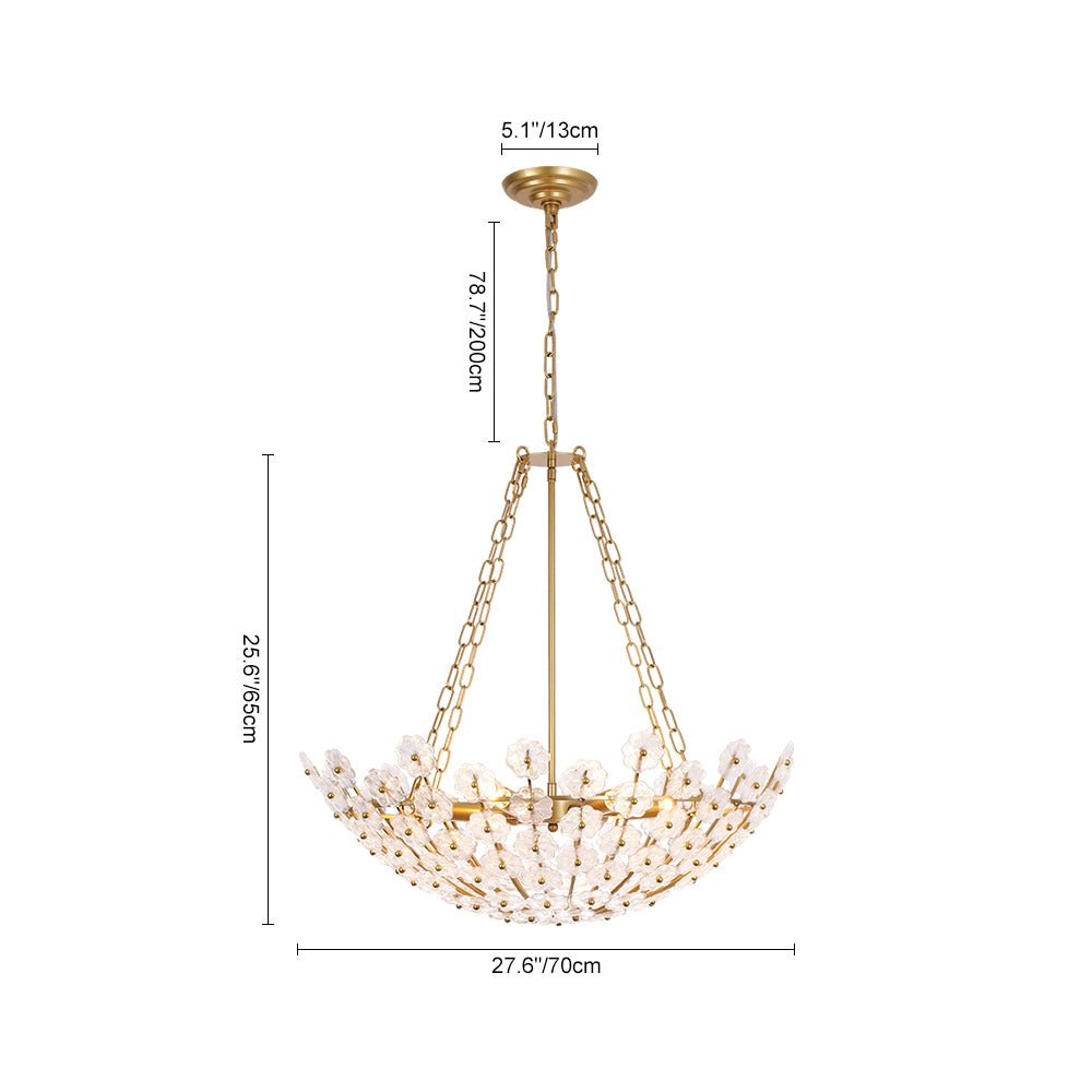 Lampadario in Vetro Floreale a 6 Luci con Design a Cesto di Fiori di Prugno Vintage di Lusso