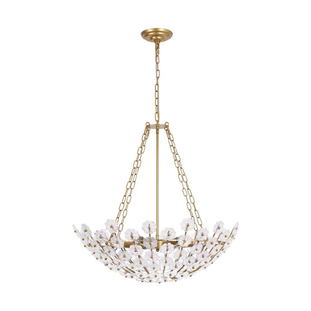 Lampadario in Vetro Floreale a 6 Luci con Design a Cesto di Fiori di Prugno Vintage di Lusso