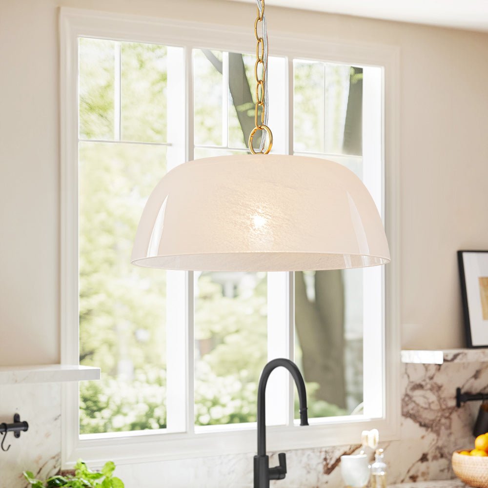 Lampada a sospensione vintage retrò con diffusore in vetro alabastrino bianco