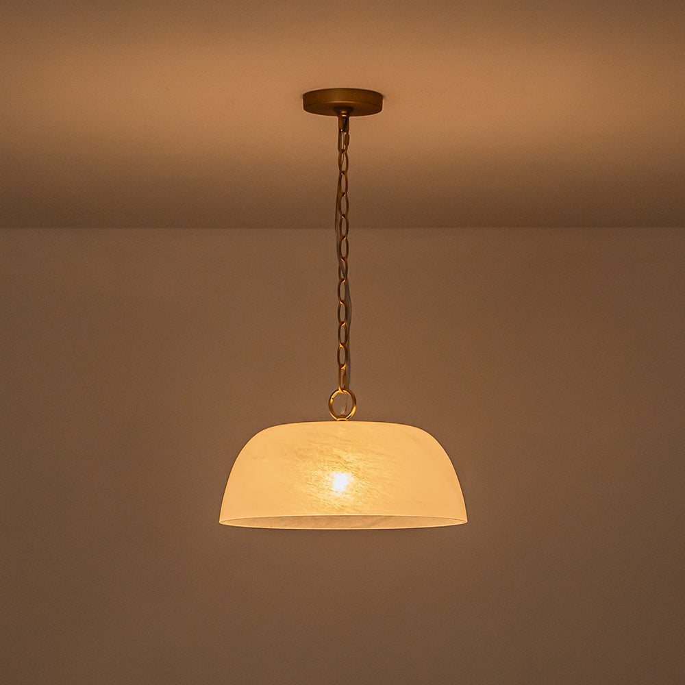 Lampada a sospensione vintage retrò con diffusore in vetro alabastrino bianco