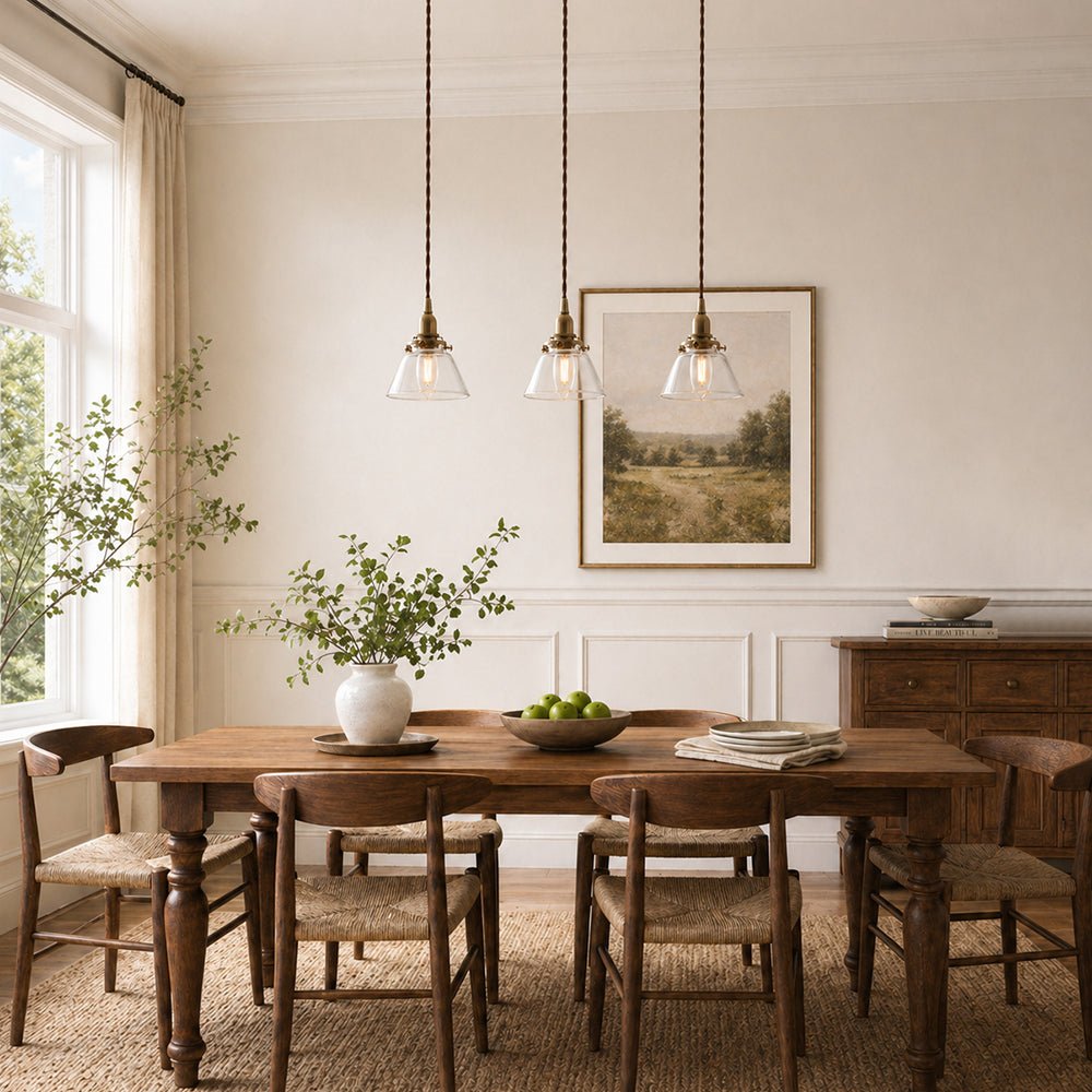 Lampada a sospensione vintage retro con cono in vetro trasparente plissettato a 1 luce