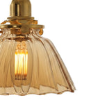 Lampada a sospensione vintage retro con cono in vetro trasparente plissettato a 1 luce