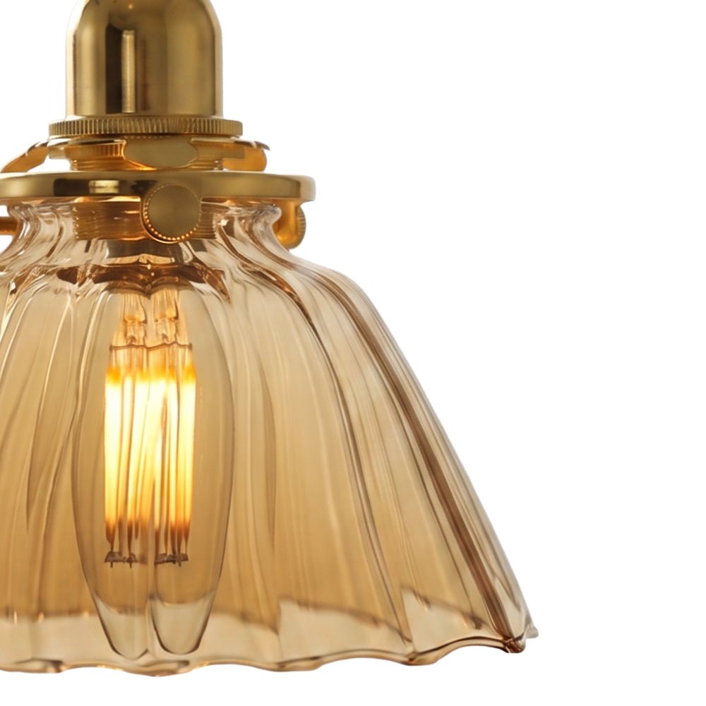 Lampada a sospensione vintage retro con cono in vetro trasparente plissettato a 1 luce