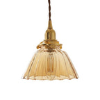 Lampada a sospensione vintage retro con cono in vetro trasparente plissettato a 1 luce