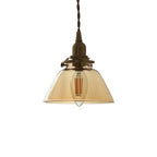 Lampada a sospensione vintage retro con cono in vetro trasparente plissettato a 1 luce