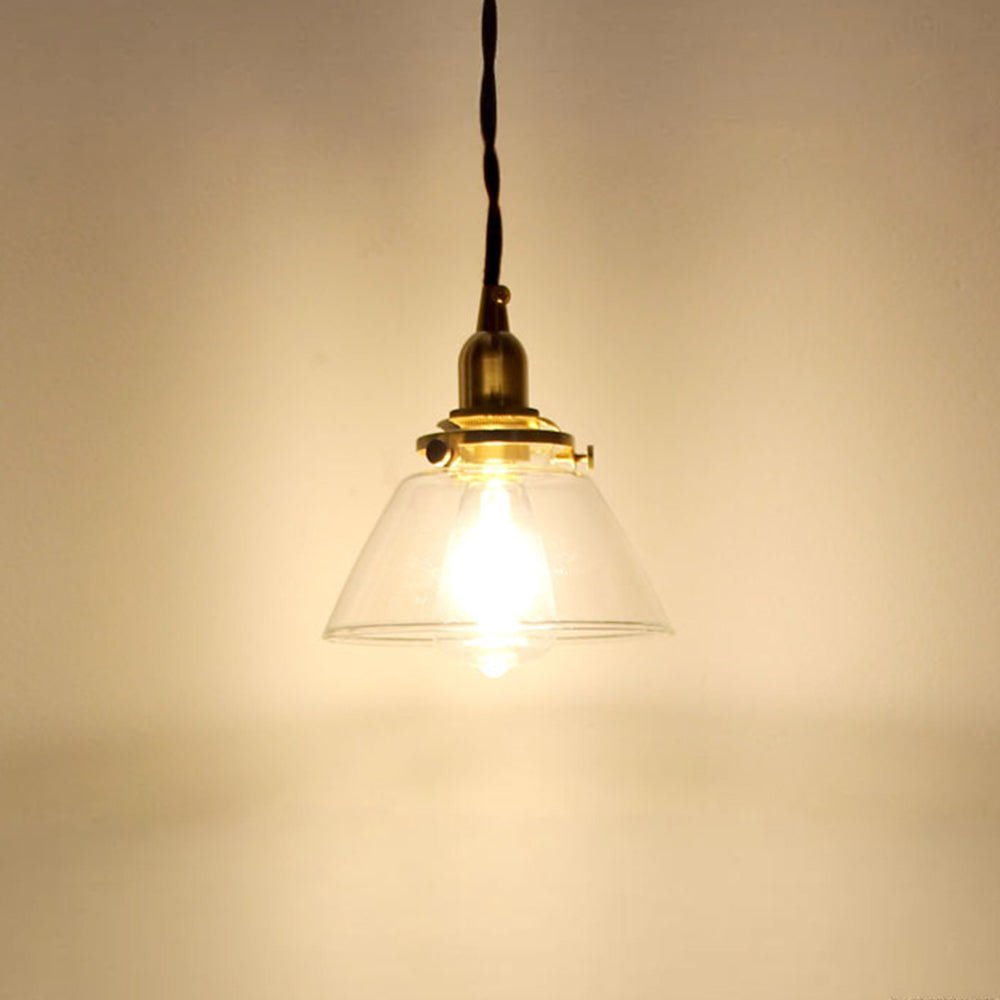 Lampada a sospensione vintage retro con cono in vetro trasparente plissettato a 1 luce