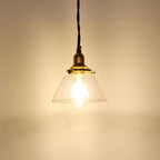 Lampada a sospensione vintage retro con cono in vetro trasparente plissettato a 1 luce
