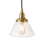 Lampada a sospensione vintage retro con cono in vetro trasparente plissettato a 1 luce