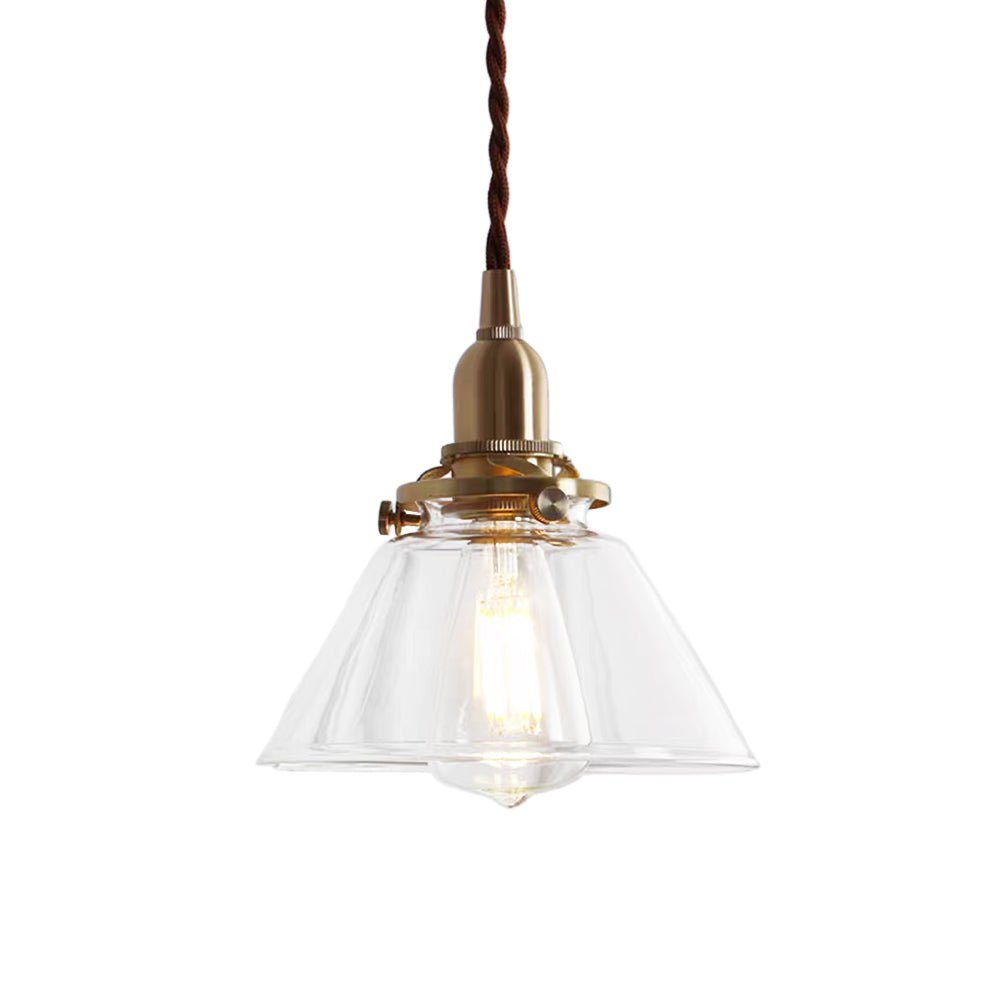 Lampada a sospensione vintage retro con cono in vetro trasparente plissettato a 1 luce