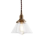 Lampada a sospensione vintage retro con cono in vetro trasparente plissettato a 1 luce